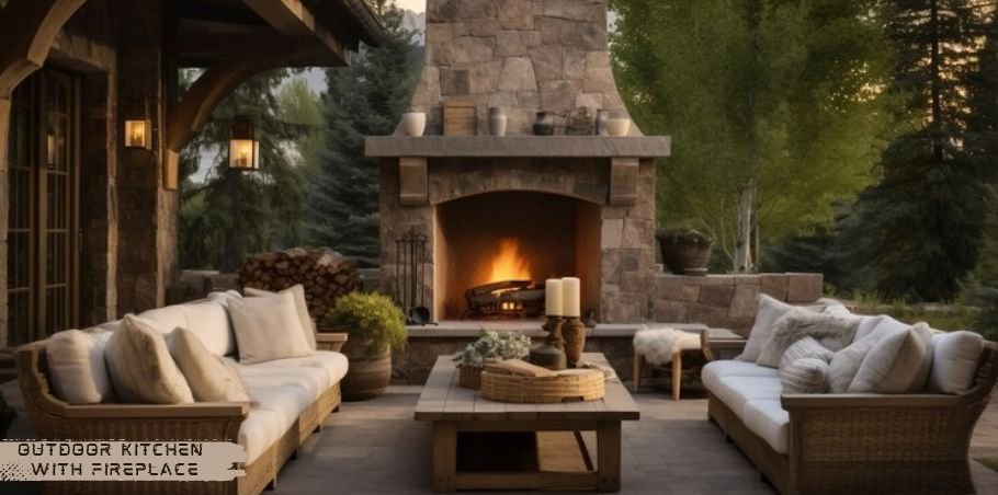 Outdoor Kitchen with Fireplace